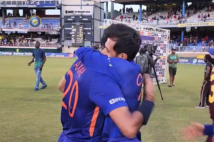 Chahal hugging Axar Patel
