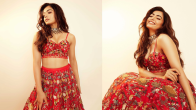 Rashmika picked a red lehenga