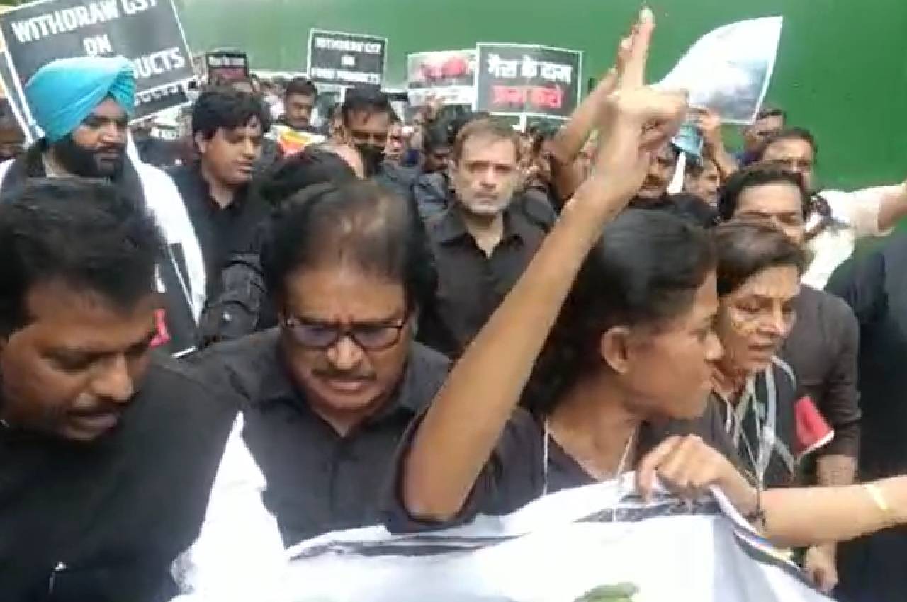 Congress MPs taking out protest march