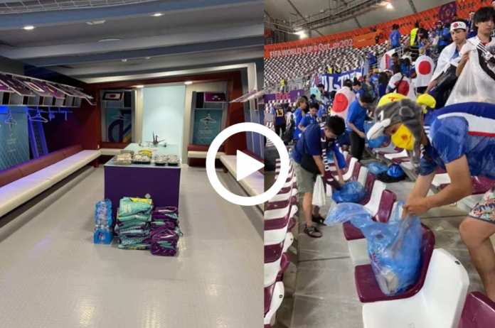 Japanese fans clean stadium