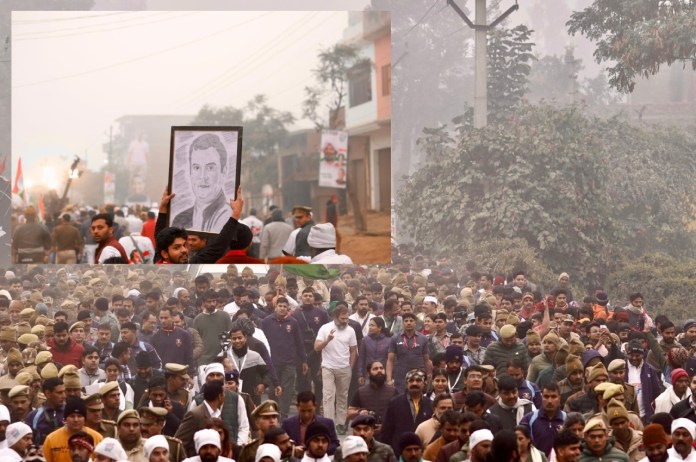 Bharat Jodo Yatra: People greet Rahul Gandhi with potraits, Tricolor amid chilling weather