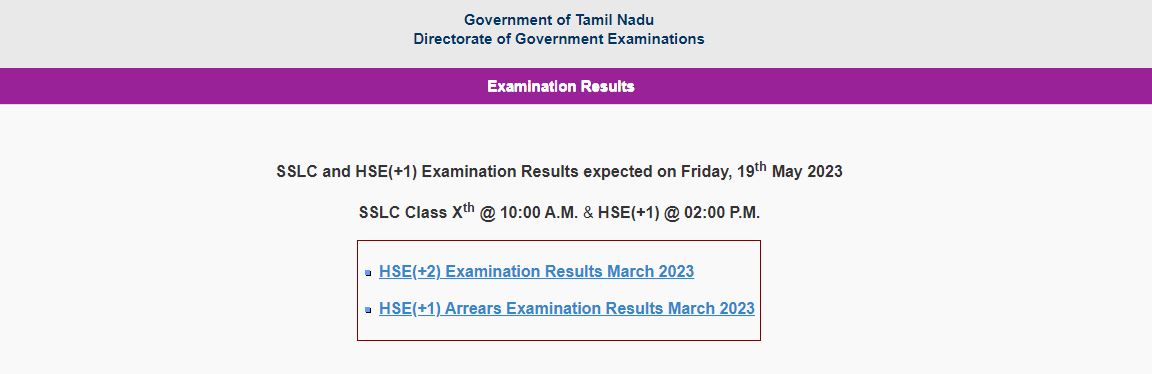 Tamil Nadu SSLC and HSE(+1) results 2023