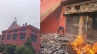 Screengrab of video showing razing down of churches and people trying to recover pages of the Bible. (Photo Credit: X/SarmanBrohi )