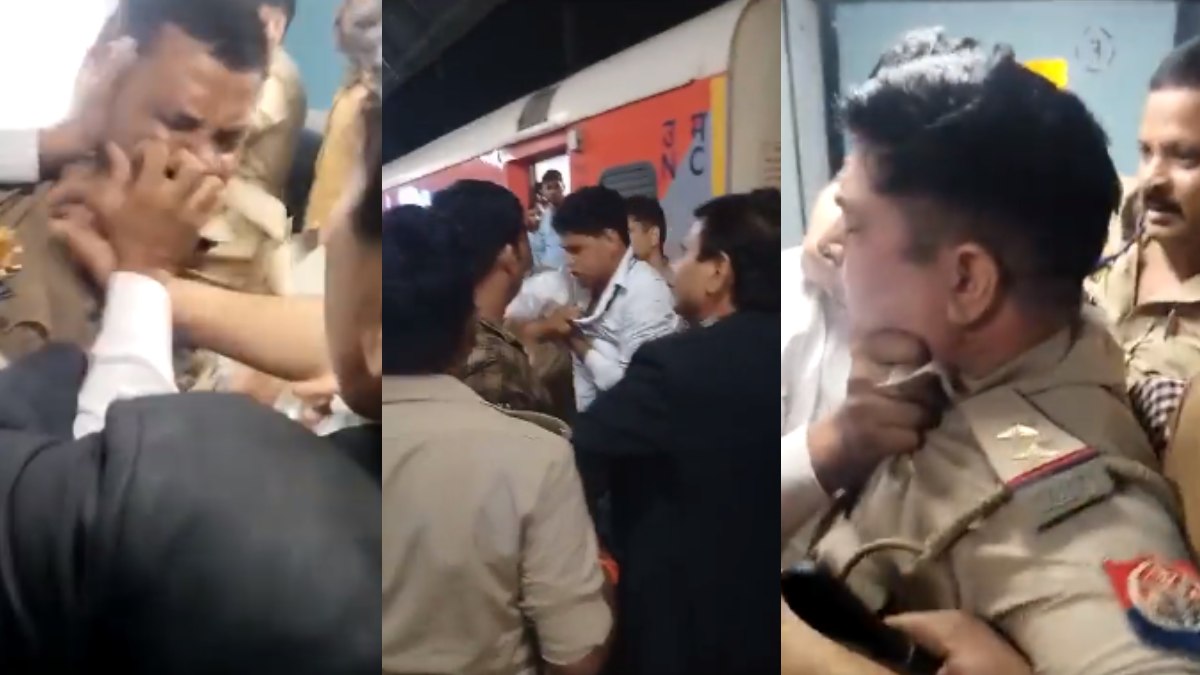 Screengrab of video showing violent, abusive clash that broke out on the Prayagraj Express. (Photo Credit: X/@Benarasiyaa)