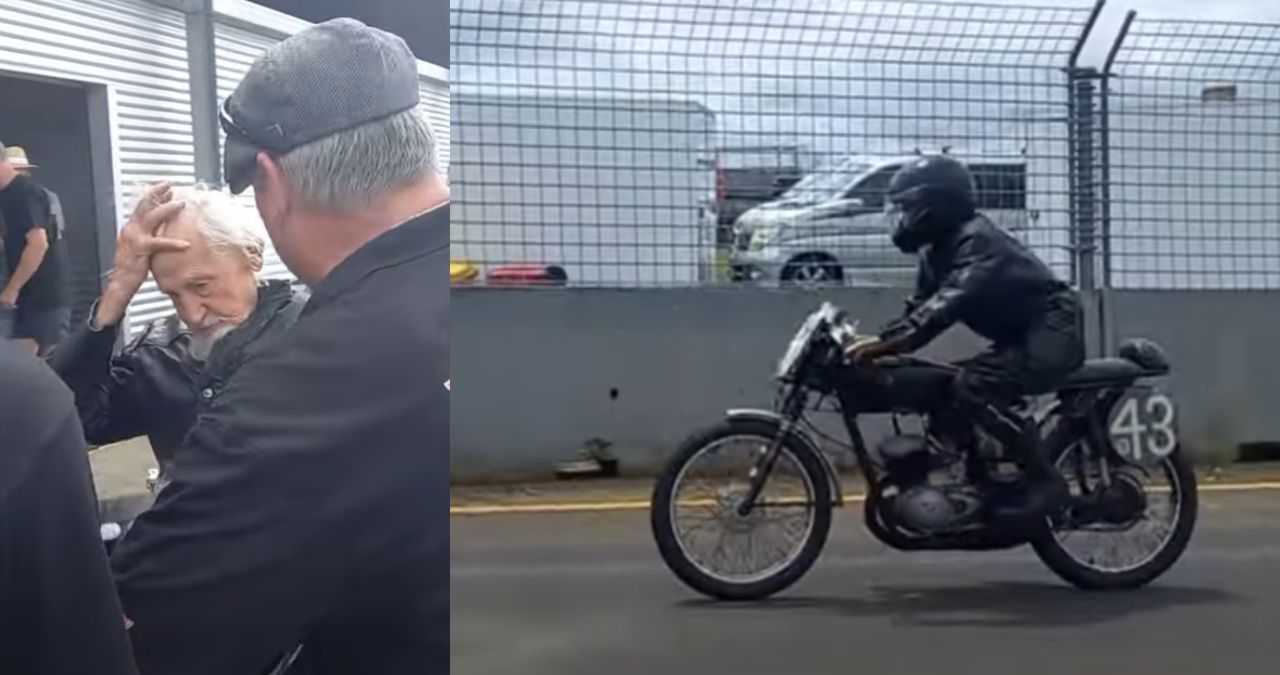 Screengrab of the video from the race of 97 year old biker. (Photo Credit: Youtube/@tk0111)