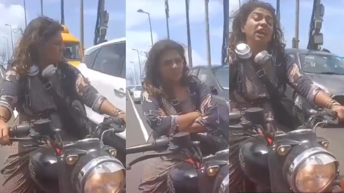 Screengrab of the video showing woman instigating a verbal brawl with police officers. (Photo Credit: X/@fpjindia)