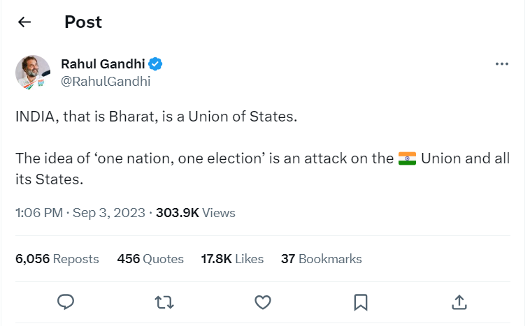 Rahul Gandhi on one nation, one election 
