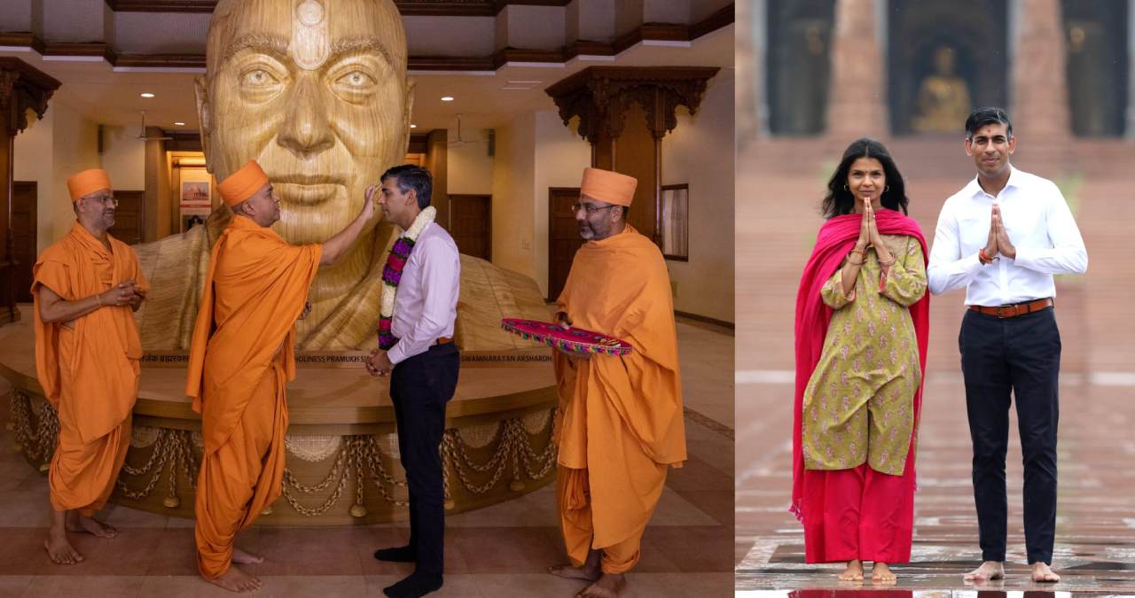 Rishi Sunak, Akshita Murthy visit Akshardham Temple in New Delhi. (Photo Credit: ANI)