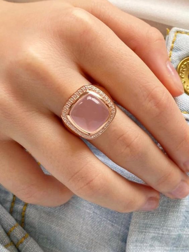 Buy Natural Rose Quartz Gold Plated Ring Online in India - Mypoojabox.in