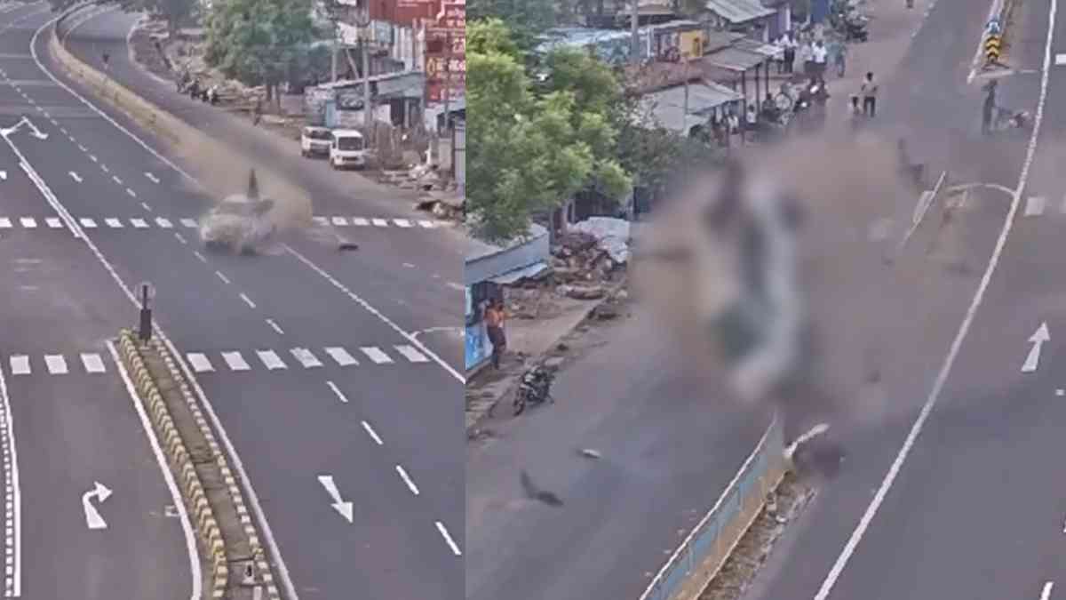 SUV Topples Across Eight-Lane After Hitting Bike In Madurai