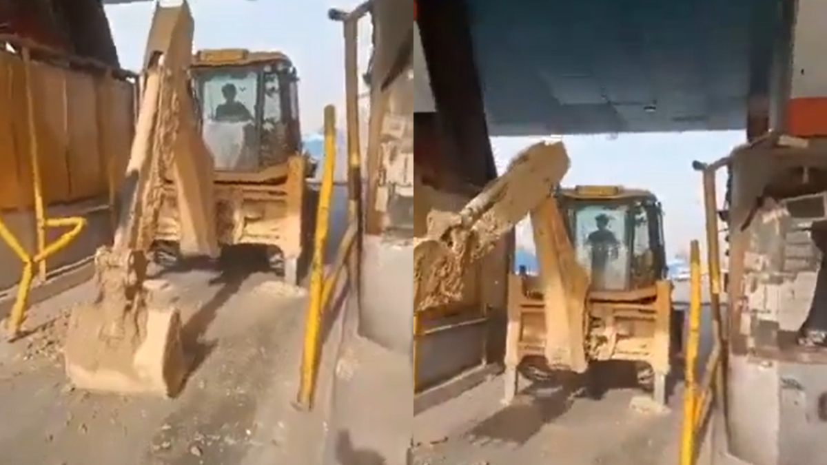 Bulldozer Terror_ Driver Refuses To Pay Toll, Destroys Booth In Hapur