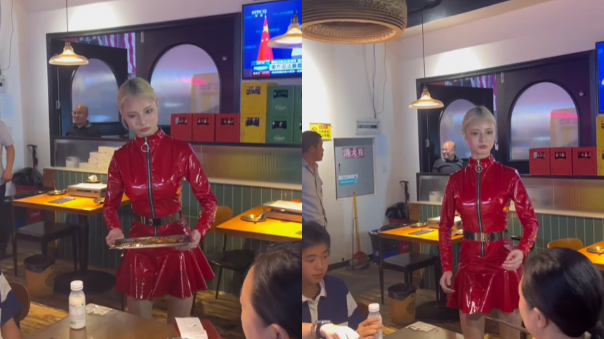 Real Robot Woman Serving In Chinese Restaurant