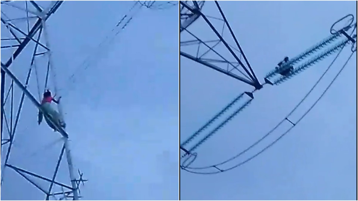 Man climbed high tension tower in Fatehpur