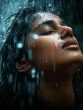 Woman enjoying rain with glowing skin