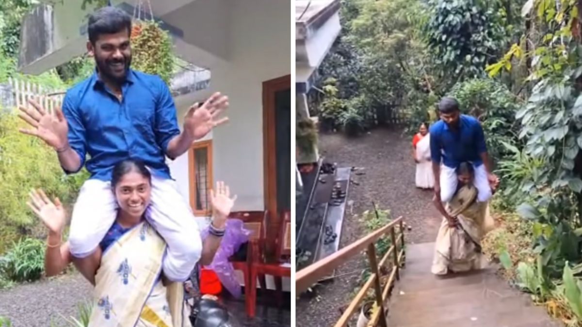 Wife Carries Husband On Her Shoulder For 3 Minutes With Ease