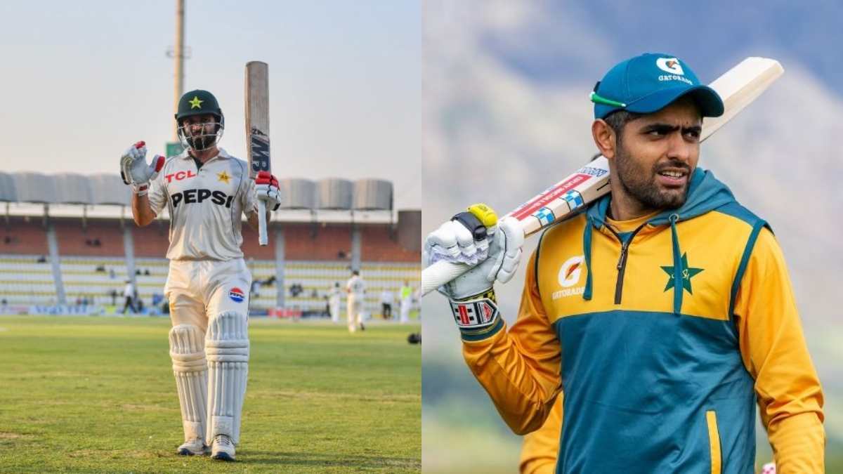 Babar Azam reacts after Kamran Ghulam scores a ton