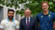 Indian captain Rohit Sharma, Australia's Prime Minister Anthony Albanese