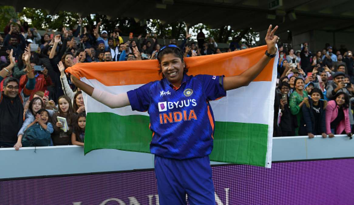 Jhulan Goswami at Eden Gardens celebrating after victory