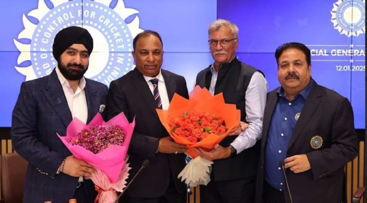 (From Left to Right) Prabhtej Singh Bhatia, Devajit Saikia, Roger Binny, Rajeev Shukla