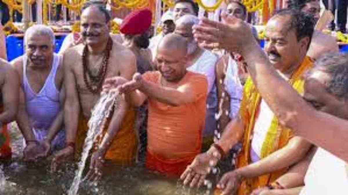 UP CM Yogi Adityanath along with Cabinet member takes a bath at Maha Kumbh 2025