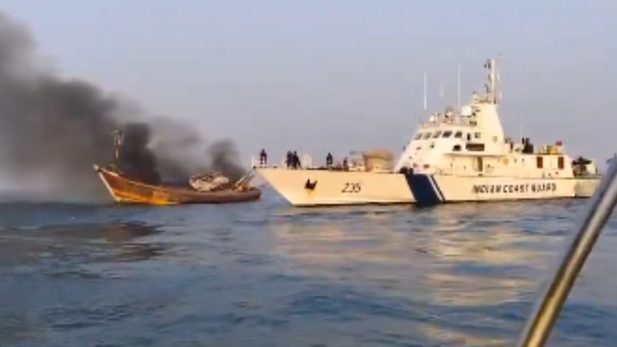 WATCH VIDEO: 18 Crew Members Rescued In Maharashtra After Boat Catches Fire Off Alibaug Coast