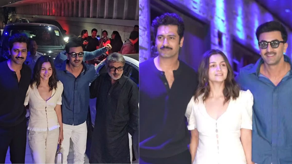 Alia Bhatt, Ranbir Kapoor and Vicky Kaushal with Sanjay Leela Bhansali
