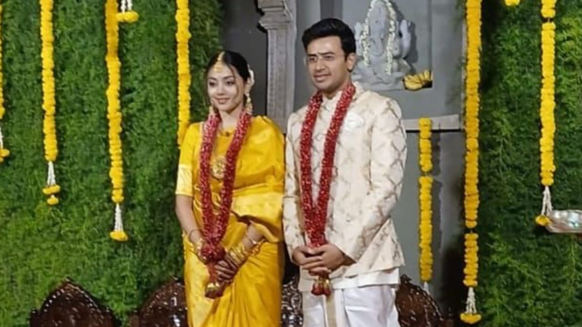 BJP MP Tejasvi Surya Ties Knot With Carnatic Singer Sivasri Skandaprasad In Bengaluru | Pics Out
