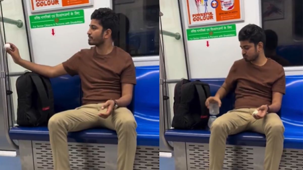 Viral Video: Man Seen Drinking Alcohol and Eating Egg Inside Delhi Metro; Netizens Outraged Viral Video: Man Seen Drinking Alcohol and Eating Egg Inside Delhi Metro; Netizens Outraged