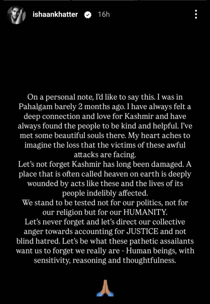 Ishaan Khatter's Instagram Story.