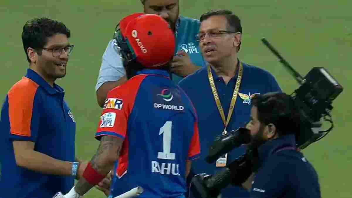 KL Rahul and Sanjiv Goenka after LSG vs DC match