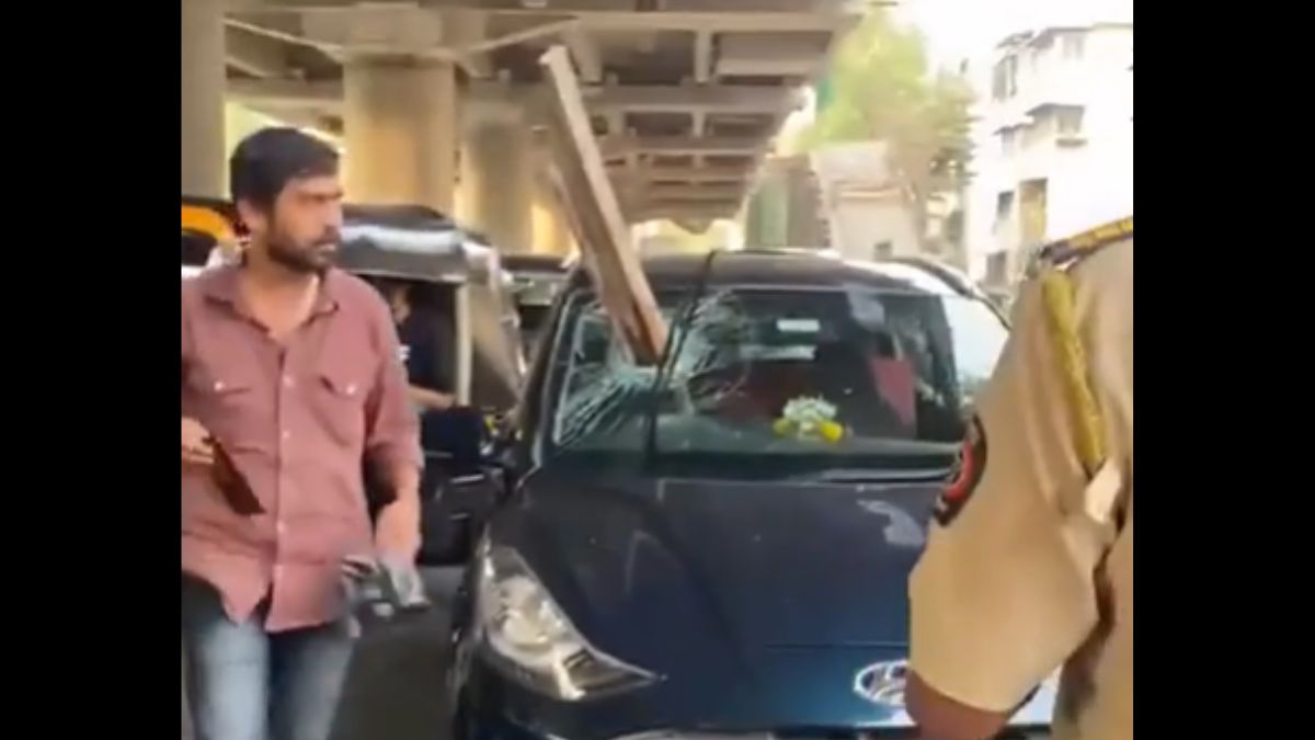 Shattered Glass And Sheer Luck; Flyover Debris Slams Into Car In Mumbai | WATCH