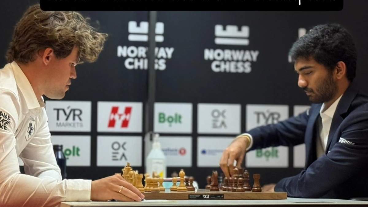 Magnus Carlsen and D Gukesh (Photo Credit - X-Platform)