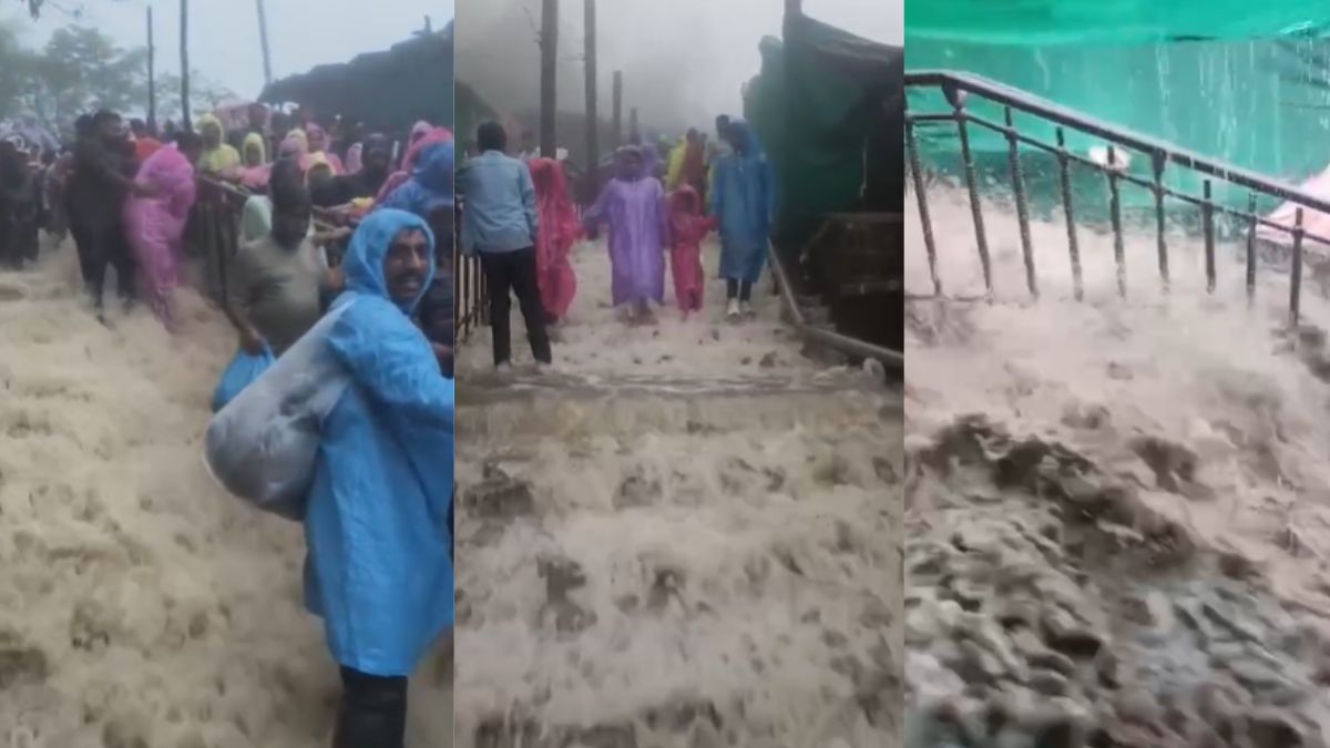 Video: Pavagadh Temple Stairs Turn Into Gushing Waterfall As Heavy Rains Batter Gujarat; Red Alert In THESE 8 Districts Video: Pavagadh Temple Stairs Turn Into Gushing Waterfall As Heavy Rains Batter Gujarat; Red Alert In THESE 8 Districts