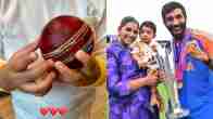 Jasprit Bumrah with his wife Sanjana and son Angad