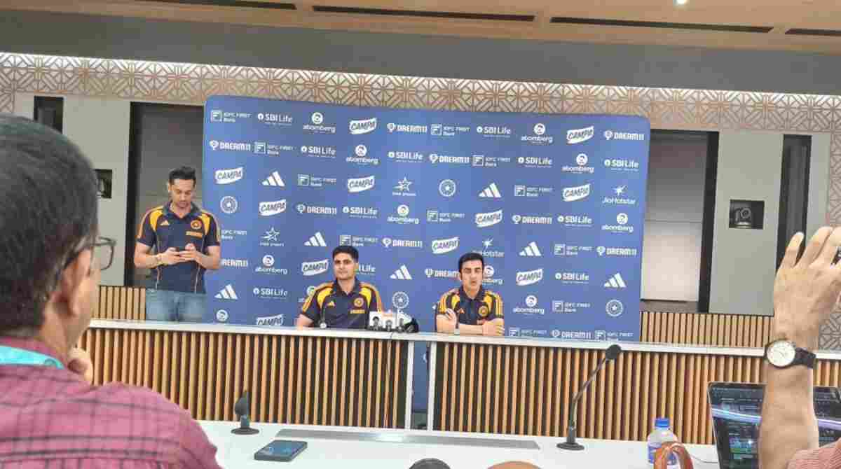Shubman Gill and Gautam Gambhir at press conference at BCCI headquarters