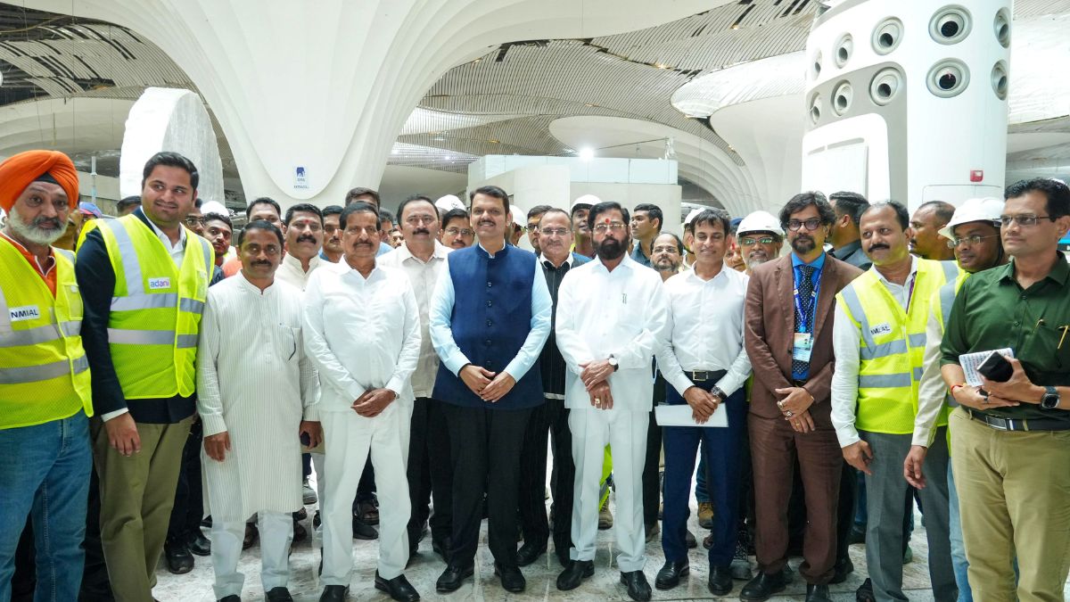 Maharashtra CM Devendra Fadnavis, Deputy CM Eknath Shinde, And Jeet Adani Review Navi Mumbai Airport Progress