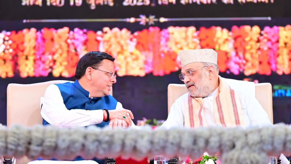 Pushkar Singh Dhami and Amit Shah