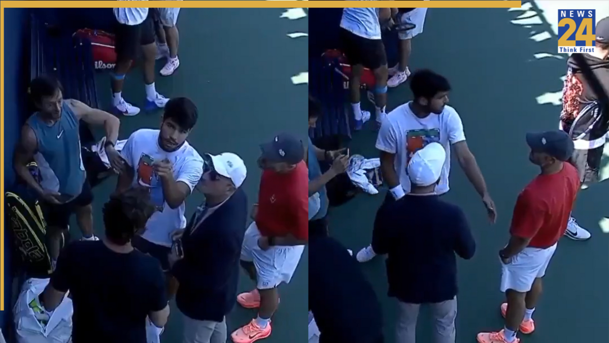 Carlos Alcaraz gets frustrated during US Open 2025 training session