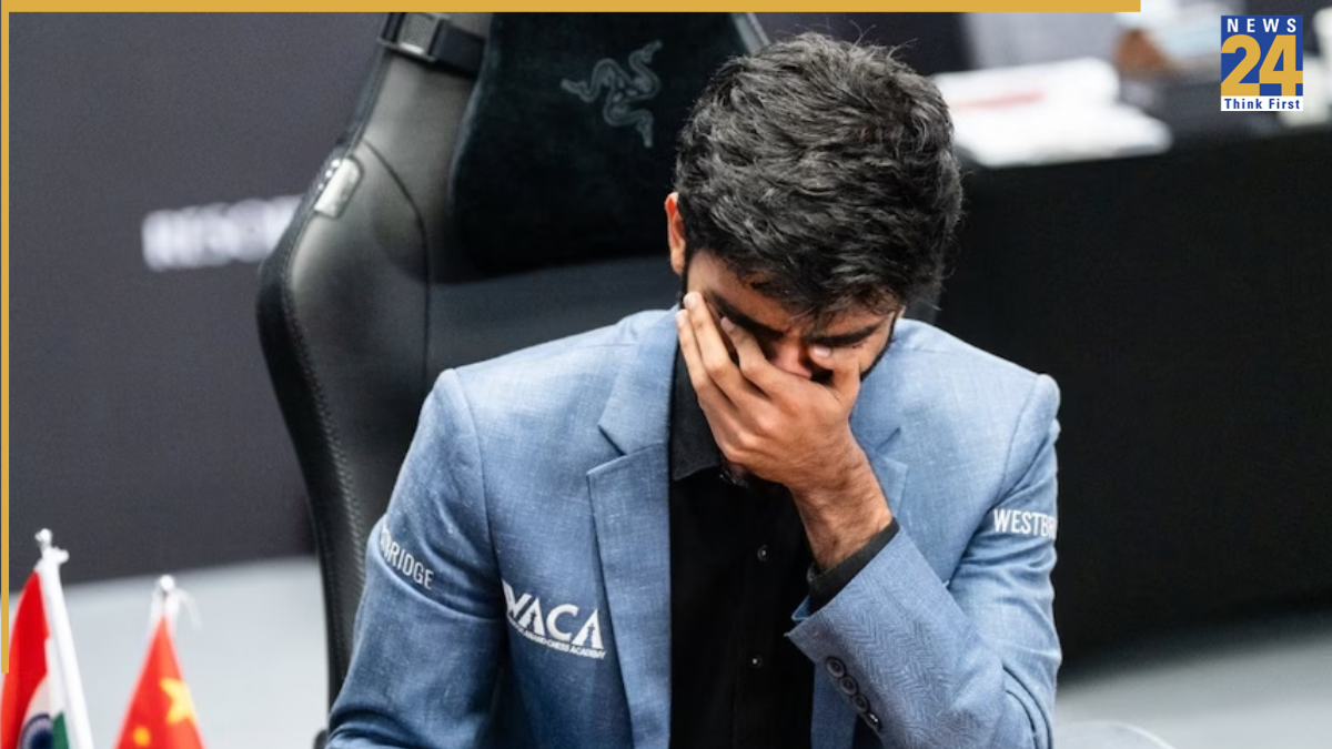 D Gukesh reacts after losing to R Praggnanandhaa