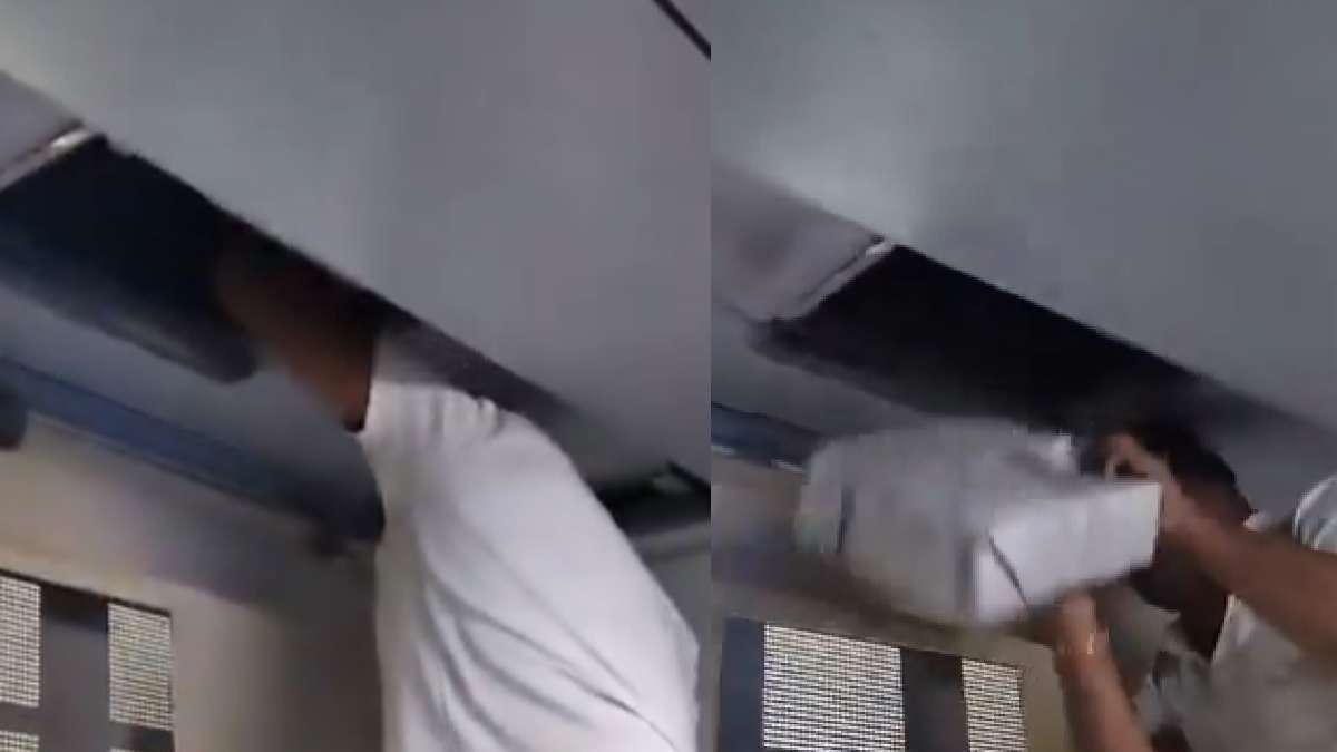 Contraband liquor bottles found in train ac duct