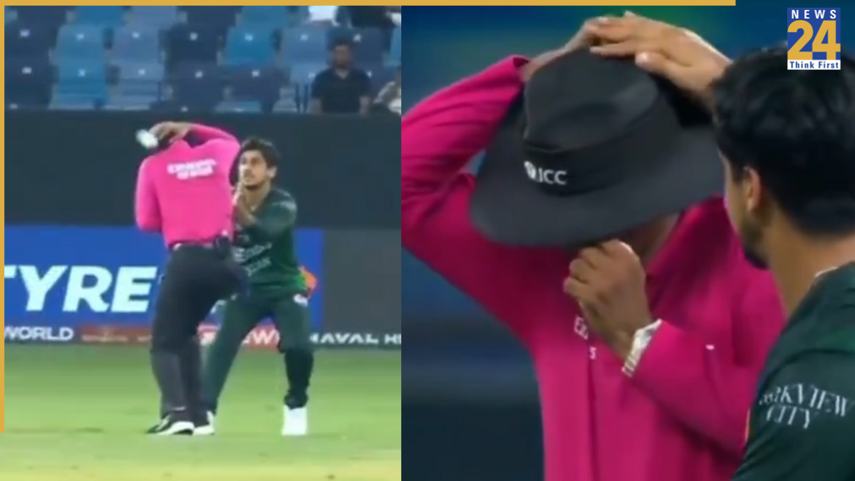 Saim Ayub accidentally hits umpire on head during Pakistan vs UAE match