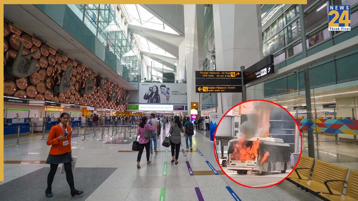 DELHI AIRPORT FIRE Delhi News: At Delhi Airport, a serious accident has occurred. At Terminal 3, there has been a significant fire in the bus.