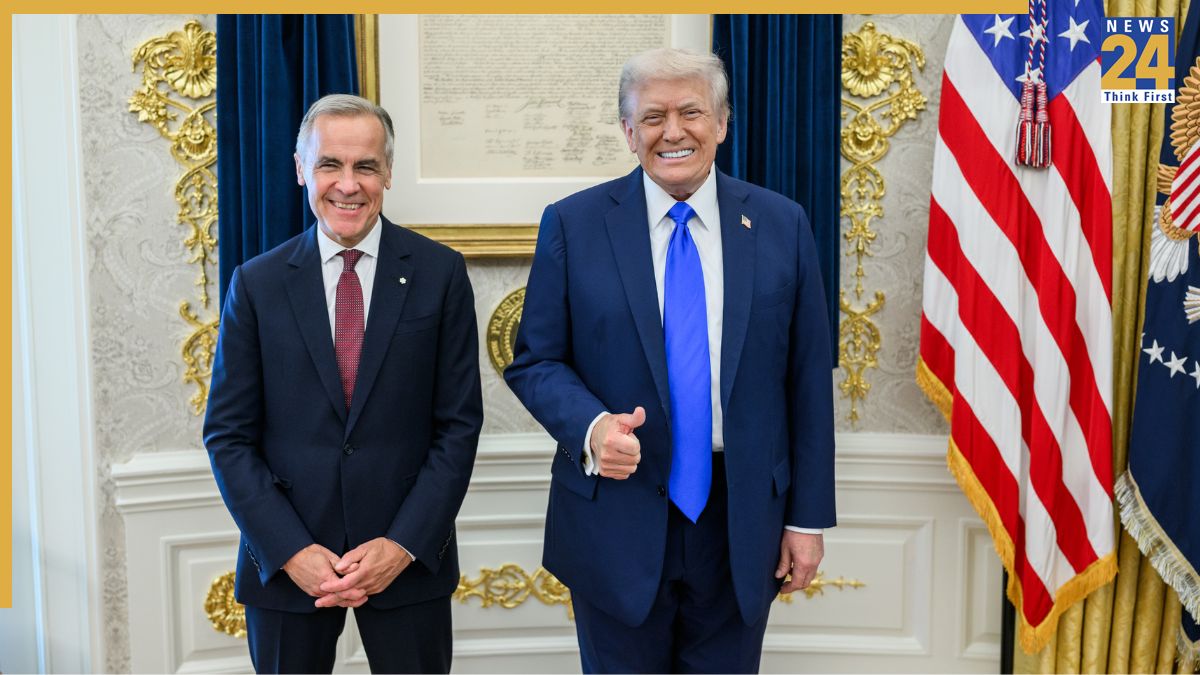 Trump-Canadian-PM Canadian PM meets Trump, jokes 'I wore red for you' - watch US president's reaction