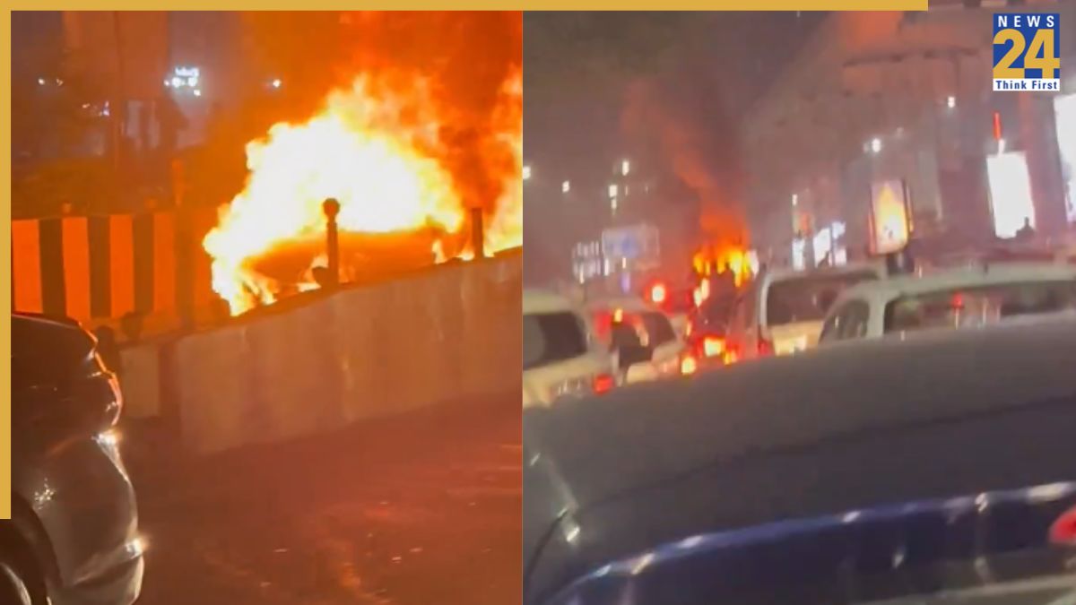 Noida fire (1) WATCH: Car bursts into flames in Noida sector 76, driver and passengers make narrow escape