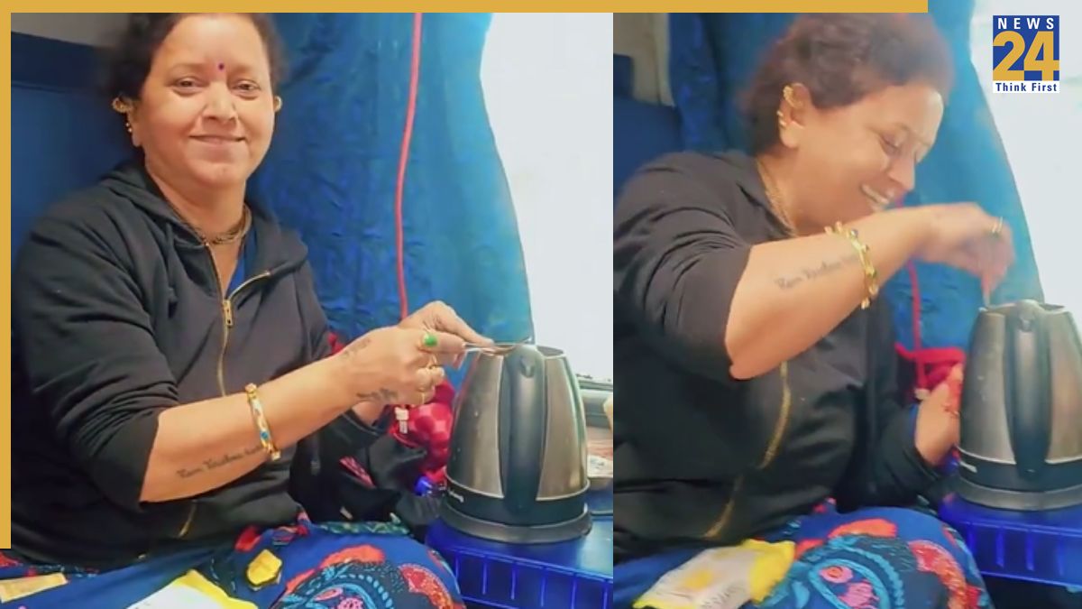 Woman cooks maggi in electric kettle in train Indian Railway: Video of woman cooking maggi inside moving train using electric kettle goes VIRAL - Central Railway reacts