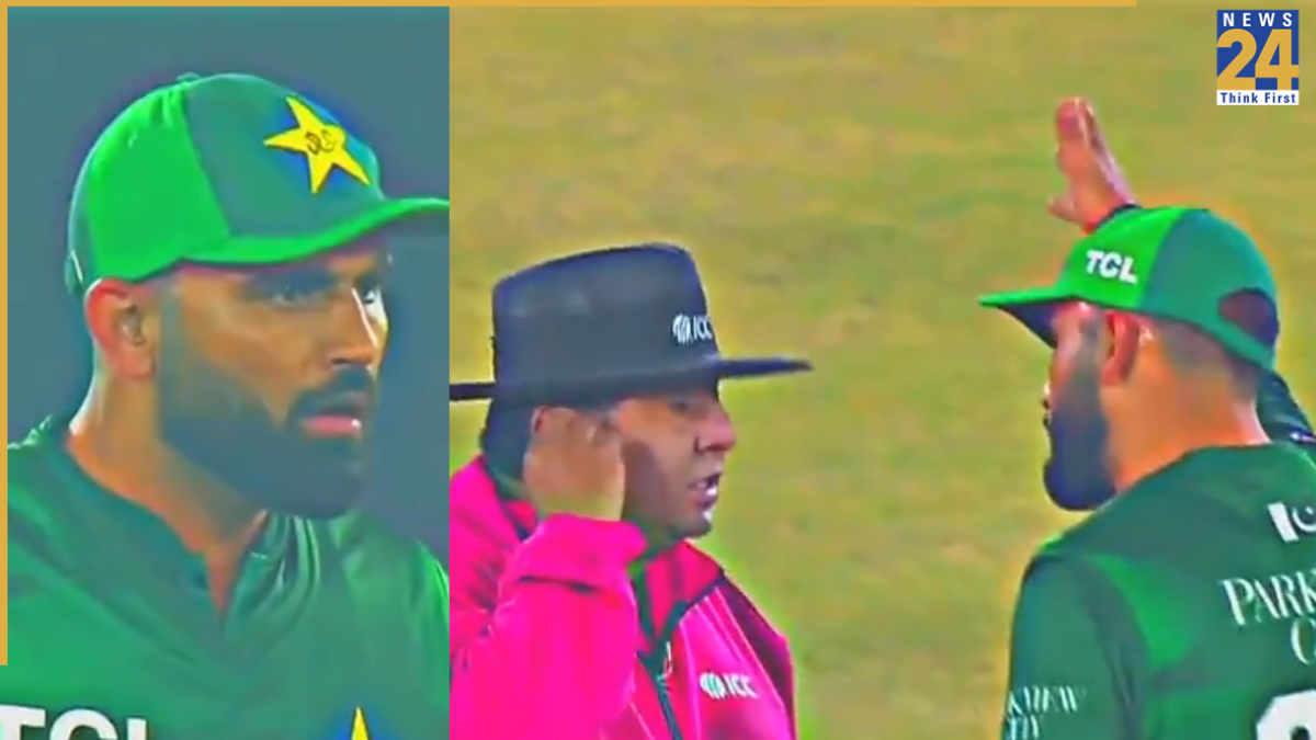 Fakhar Zaman argues with umpire